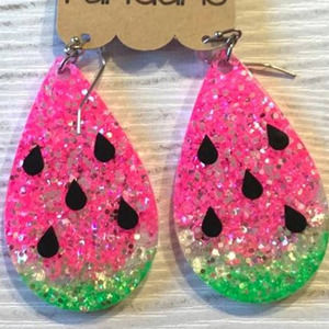 Glitter Watermelon Resin Acrylic Teardrop Dangle Earrings